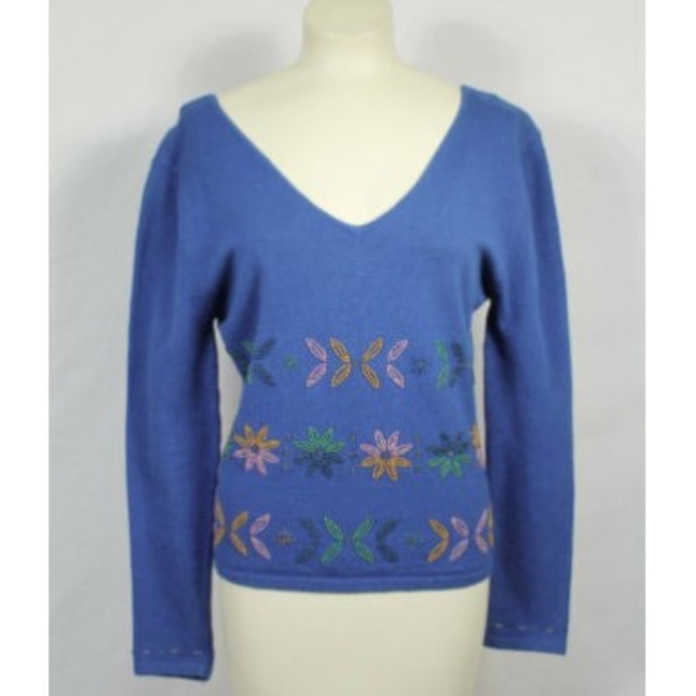 Star Sun Moon Blue Embroidered Sweater Boho, Sz S - Picture 1 of 4